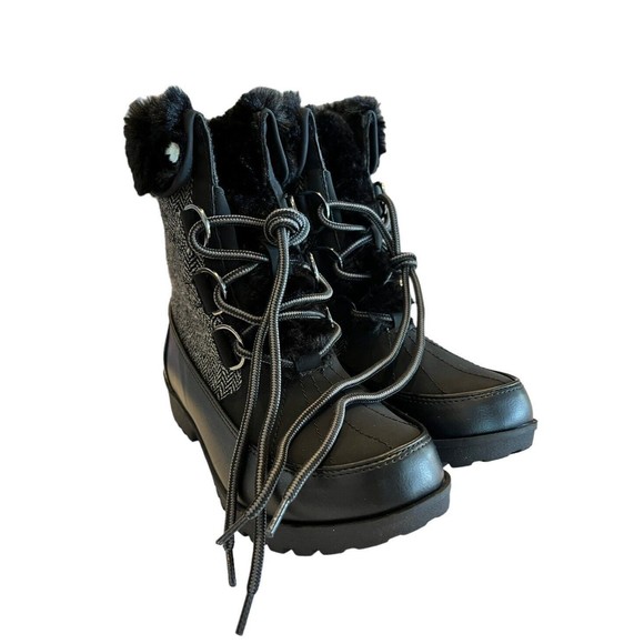 JBU Herringbone Womens winter boots size 6 Lace up Ankle Boots Black NEW… - Picture 3 of 9